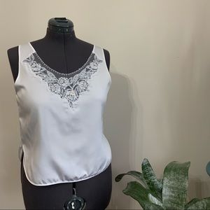 VTG Colombine white satin tank with lace and beads